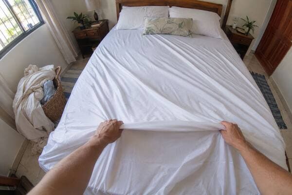 First-person view: make the bed